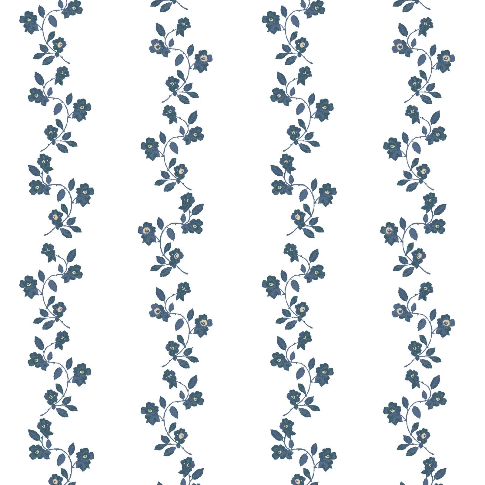 May Floral Stripe Fabric in Navy