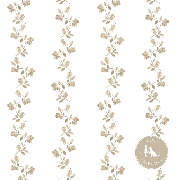 May Floral Stripe Fabric in Natural