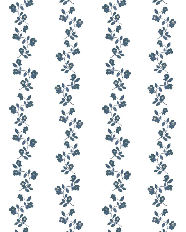 May Floral Stripe Fabric in Navy
