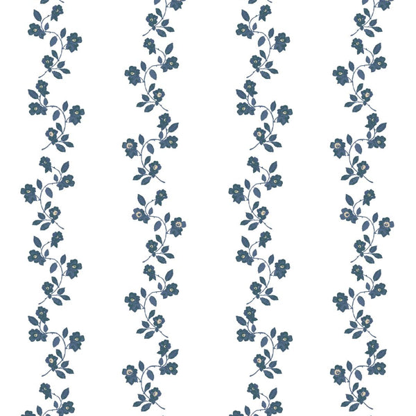 May Floral Stripe Fabric in Navy
