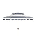 A McCartney Umbrella with white and navy stripes and a scalloped edge design.