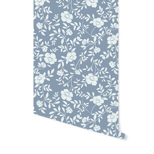 Natasha Floral Wallpaper in Dusty Blue