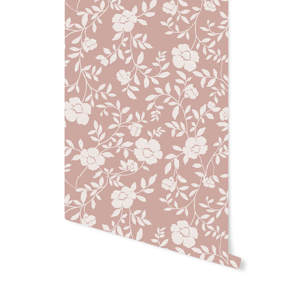 Natasha Floral Wallpaper in Dusty Pink