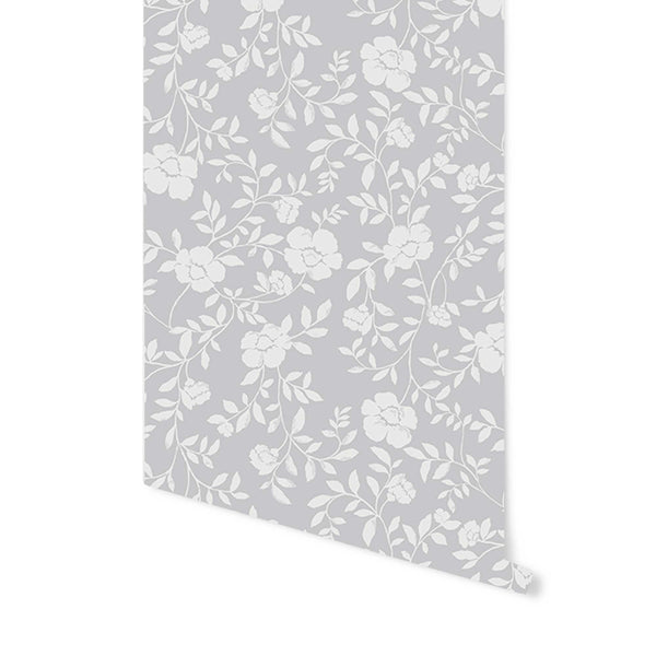 Natasha Floral Wallpaper in Stone Grey