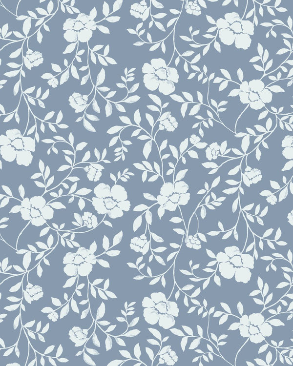 Natasha Floral Fabric in Dusty Blue