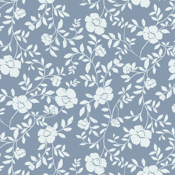 Natasha Floral Fabric in Dusty Blue