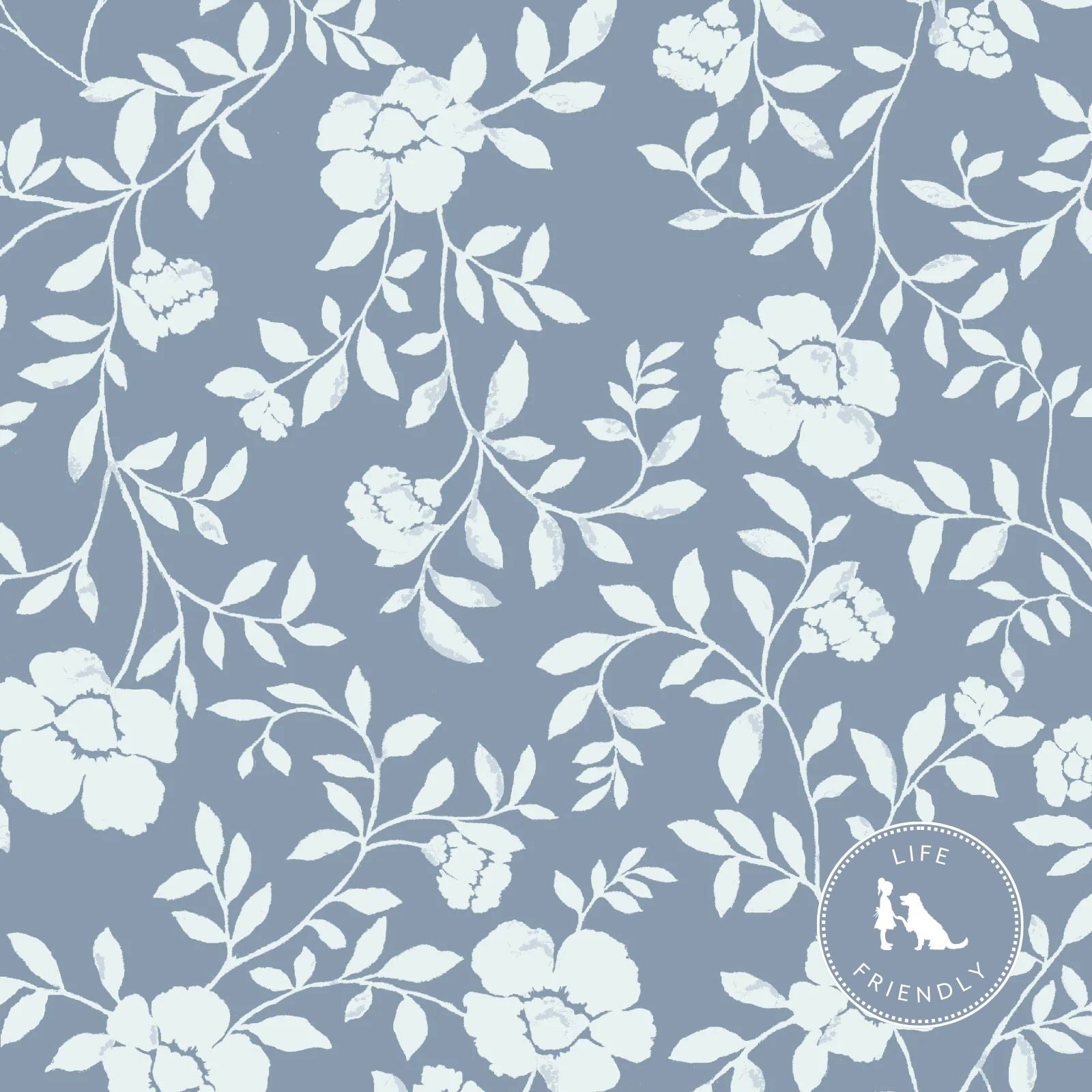 Natasha Floral Fabric in Dusty Blue