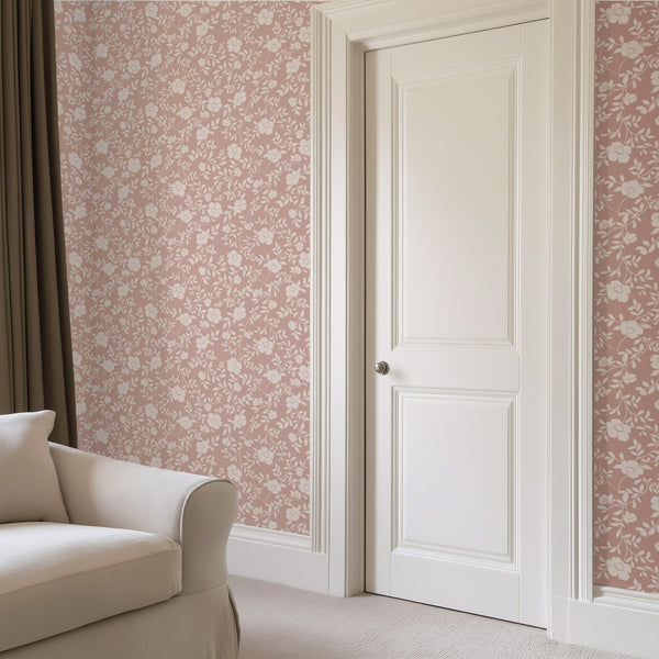 Natasha Floral Wallpaper in Dusty Pink