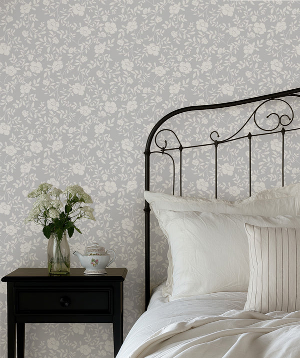 Natasha Floral Wallpaper in Stone Grey