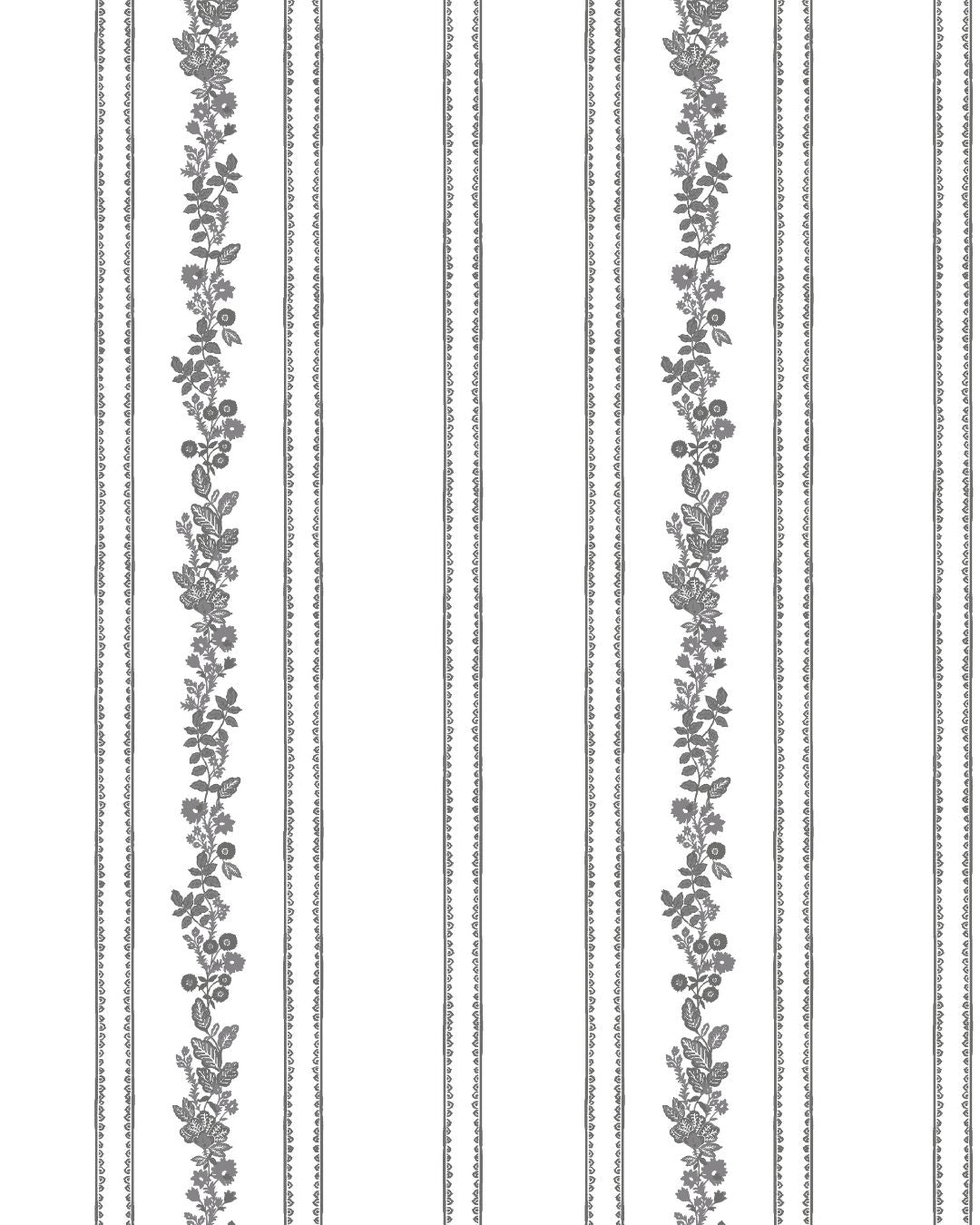 Paige Floral Stripe Fabric in Charcoal