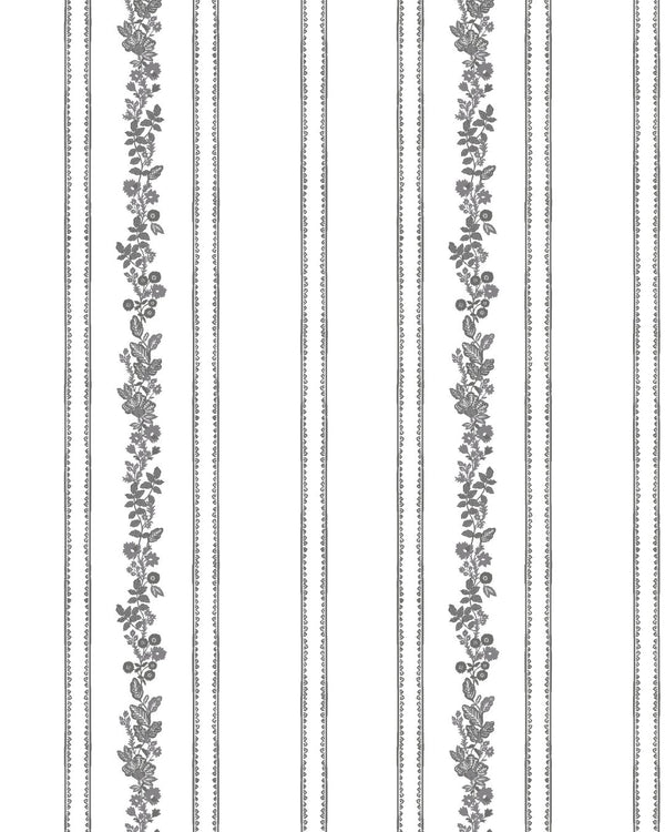 Paige Floral Stripe Fabric in Charcoal
