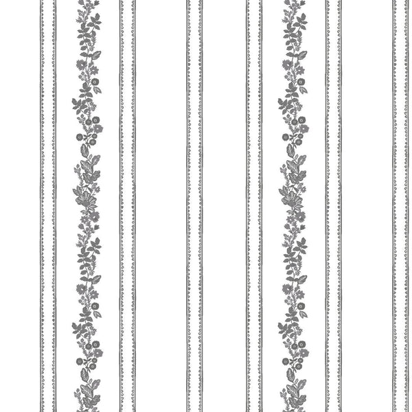 Paige Floral Stripe Fabric in Charcoal