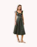 Ruffle Neck Bodice Dress- Hunter Green