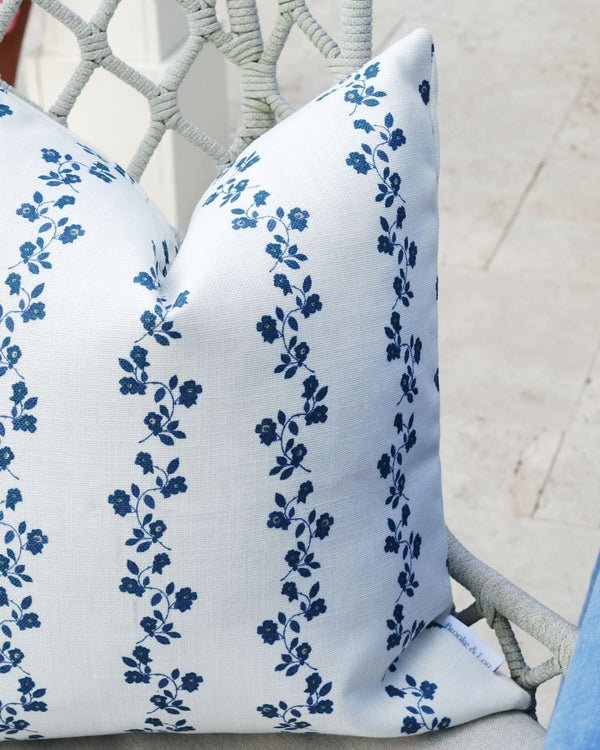 May Floral Stripe Pillow in Navy