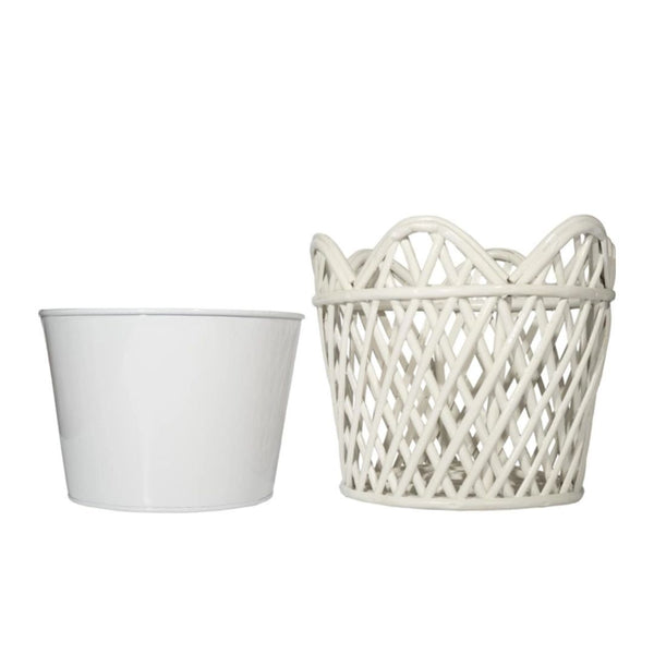 White Rattan Lattice Planter