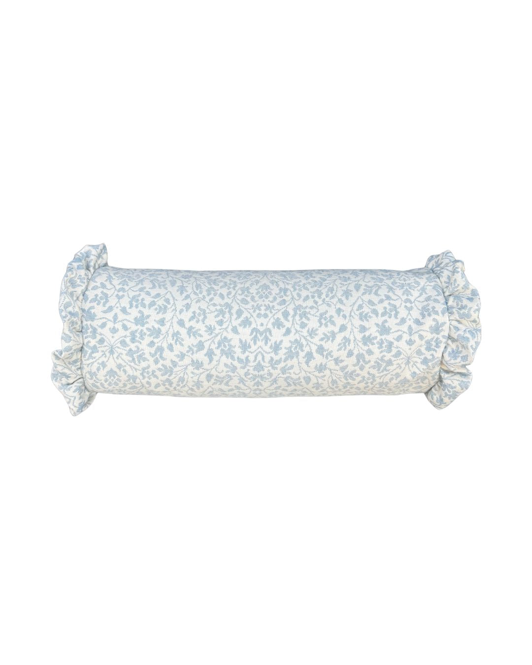 Ruffle Edge Bolster Pillow in Blue Greenwich Floral