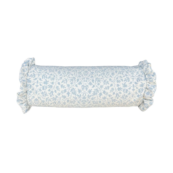 Ruffle Edge Bolster Pillow in Blue Greenwich Floral