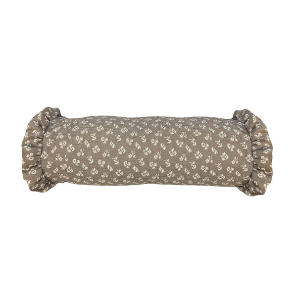 Ruffle Edge Bolster Pillow in Chocolate Flutter Floral