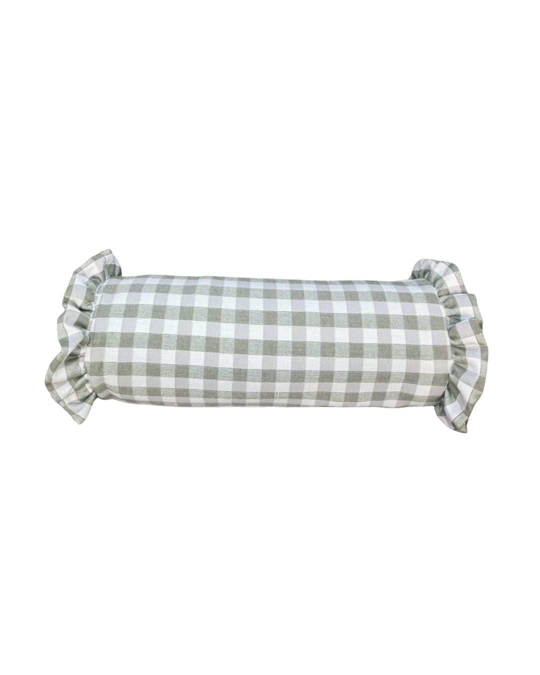 Ruffle Edge Bolster Pillow in Grass Gingham