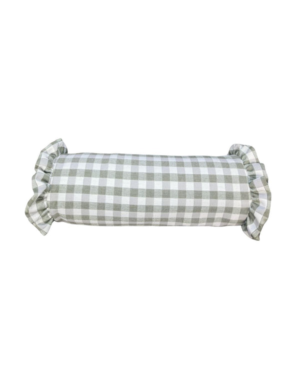 Ruffle Edge Bolster Pillow in Grass Gingham