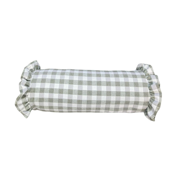 Ruffle Edge Bolster Pillow in Grass Gingham
