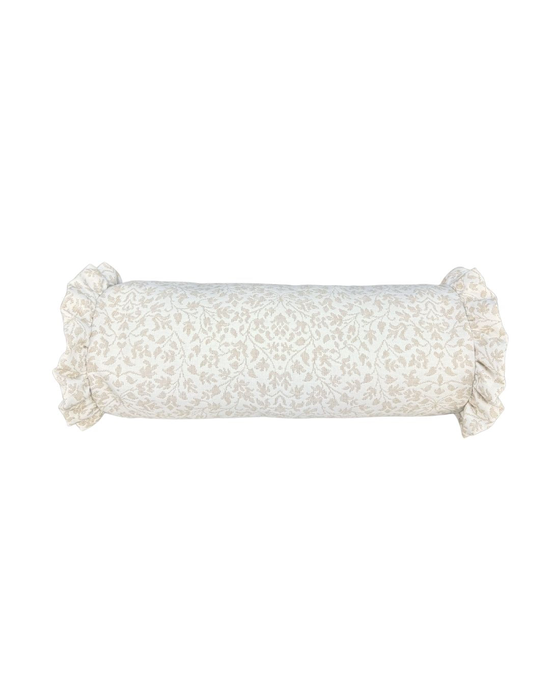 Ruffle Edge Bolster Pillow in Sand Greenwich Floral