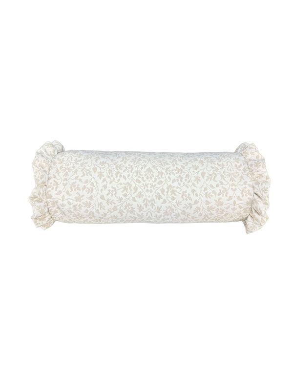 Ruffle Edge Bolster Pillow in Sand Greenwich Floral