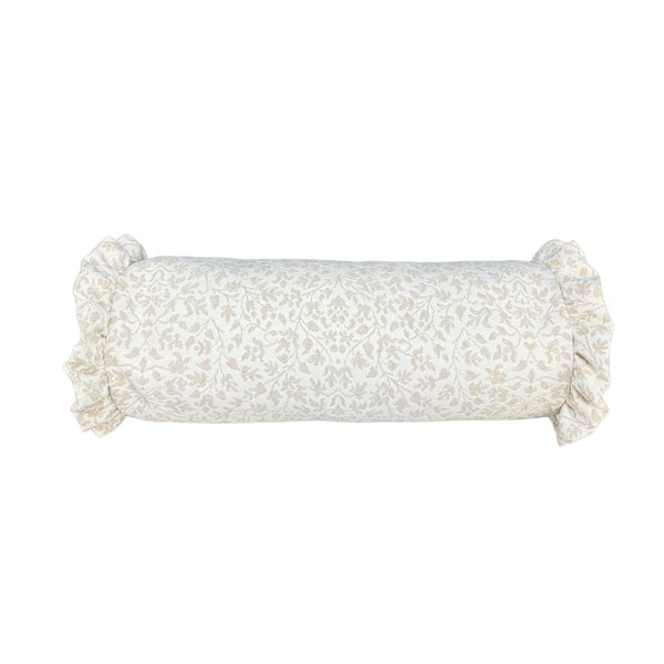 Ruffle Edge Bolster Pillow in Sand Greenwich Floral