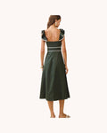 Ruffle Neck Bodice Dress- Hunter Green