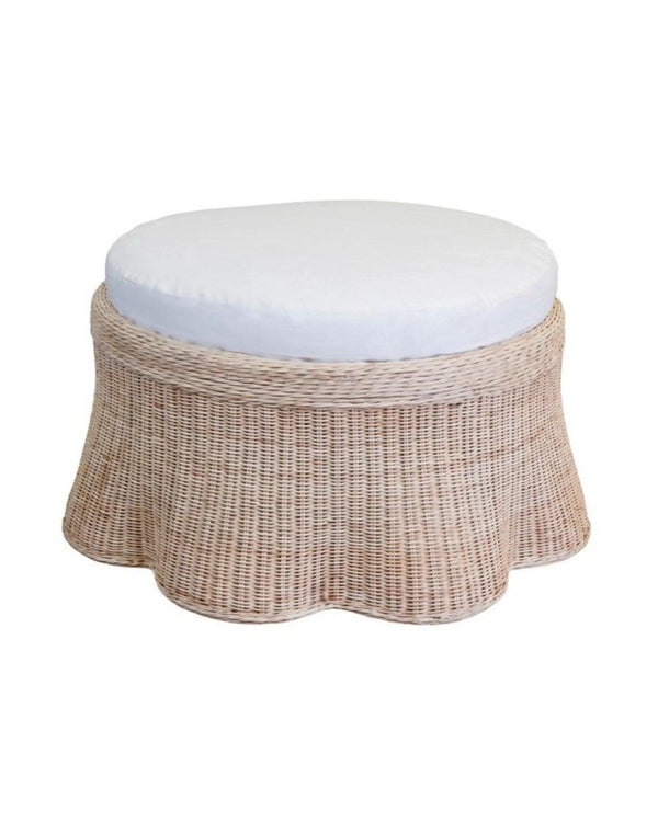 Scalloped Rattan Ottoman