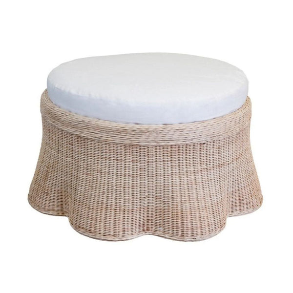 Scalloped Rattan Ottoman