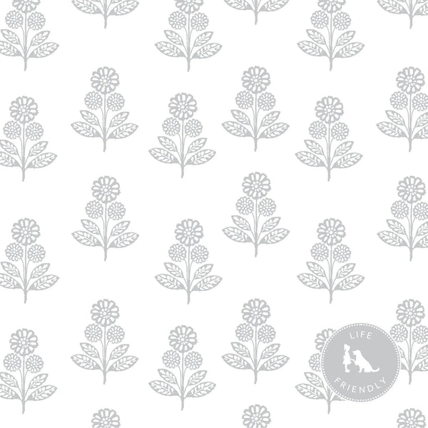 Stella Floral Fabric in Stone Grey