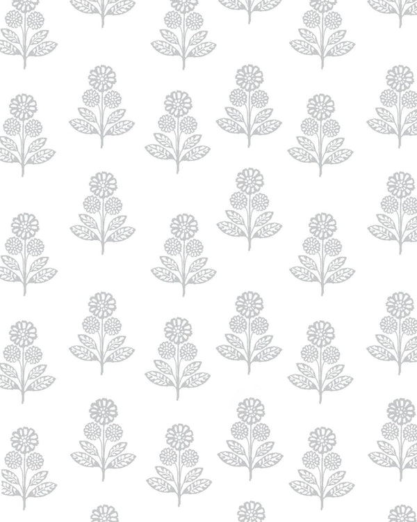 Stella Floral Fabric in Stone Grey