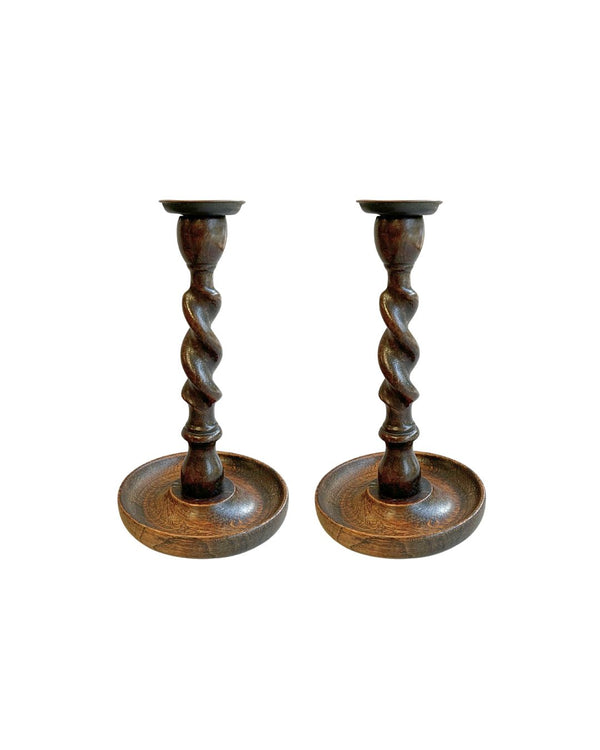 Twisted Wood Candlestick Set