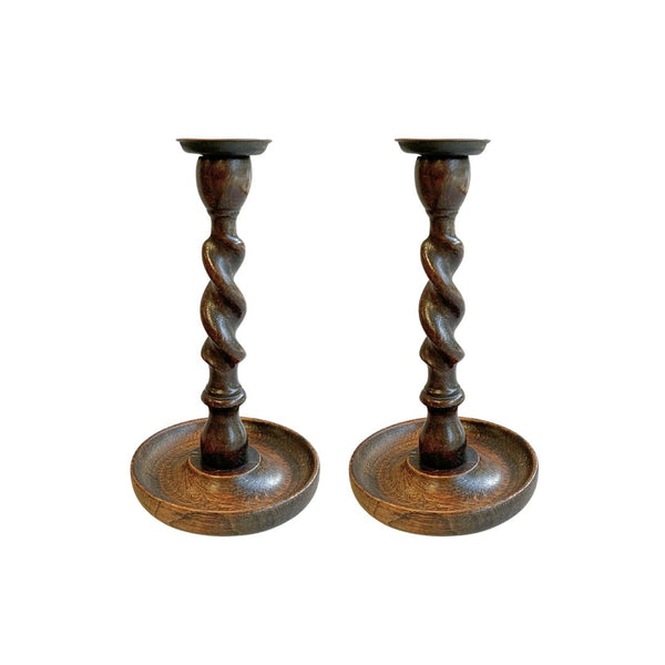 Twisted Wood Candlestick Set