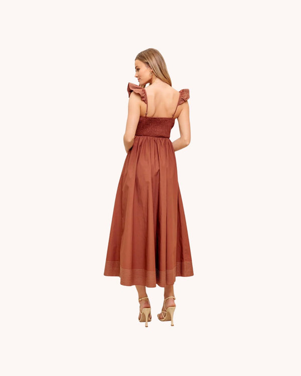 Woven Ruffle Midi Dress