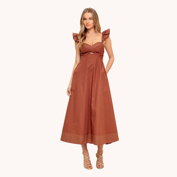 Woven Ruffle Midi Dress