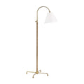 Rattan wrapped bass floor lamp with white linen shade