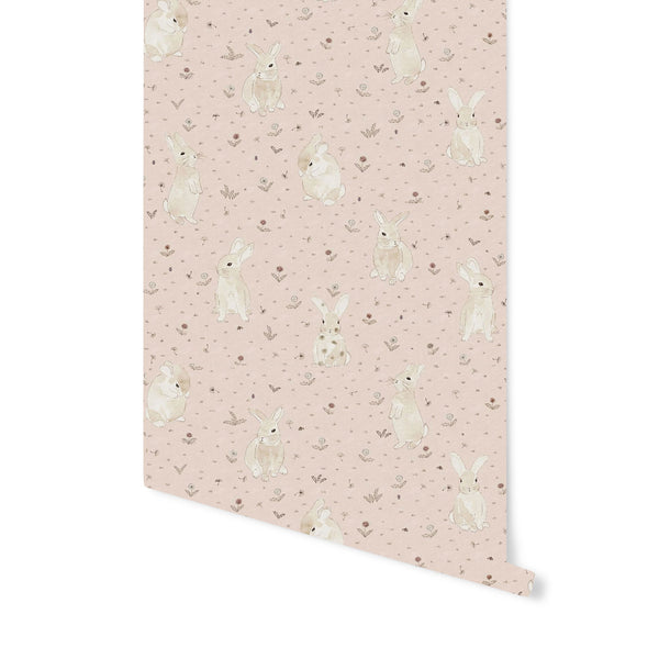 Bunny Meadow Wallpaper in Blush