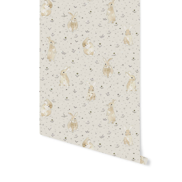 Bunny Meadow Wallpaper in Woodland Grey