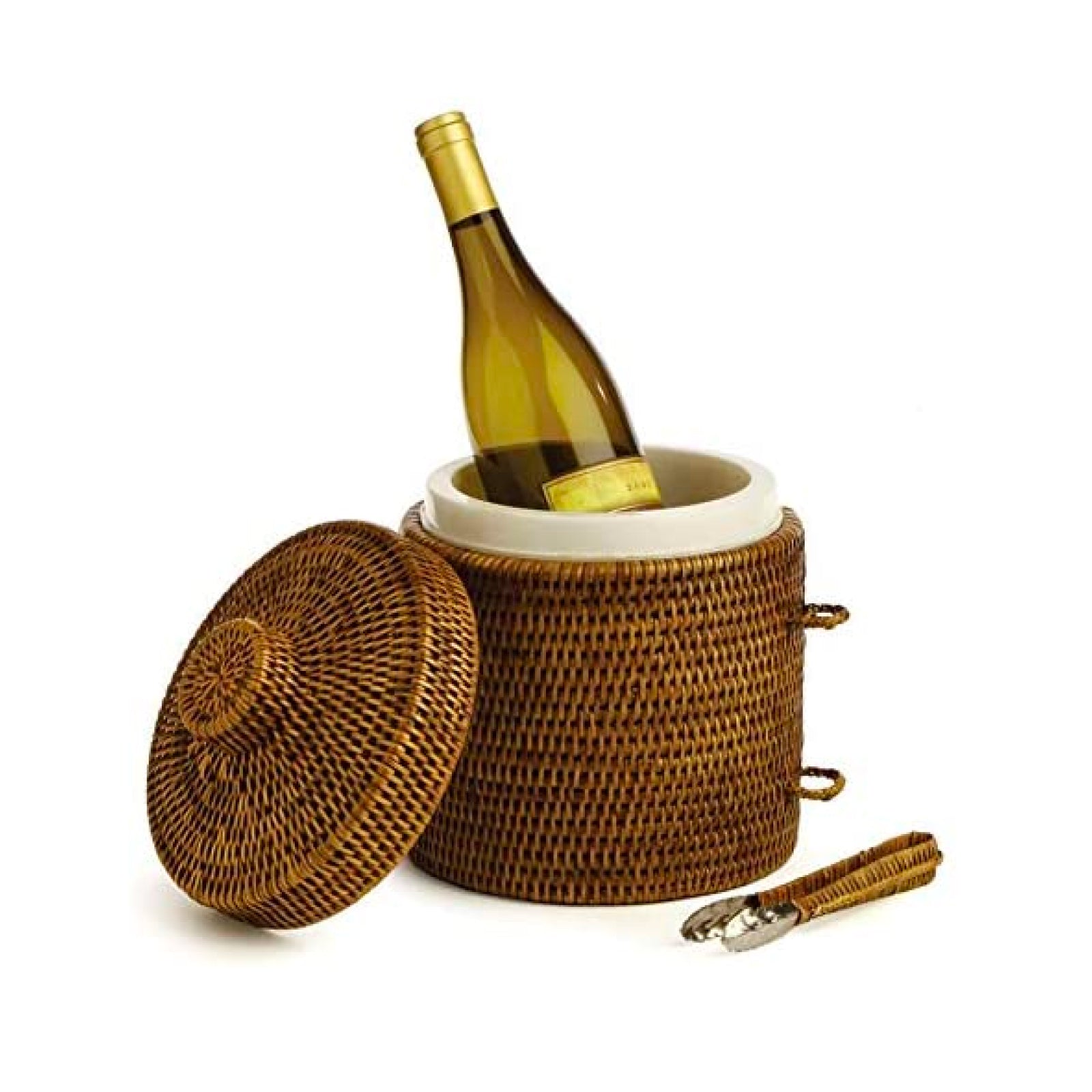 Rattan Ice Box and Tongs