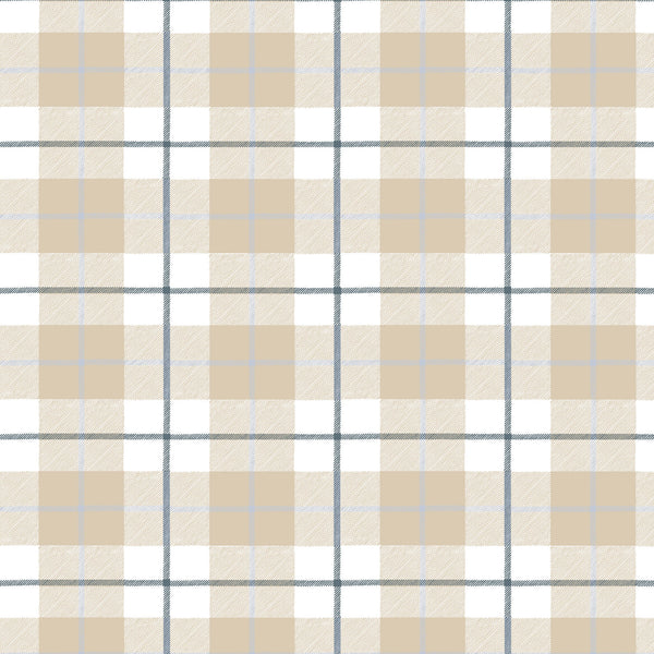Camden Plaid Fabric in Natural & Navy