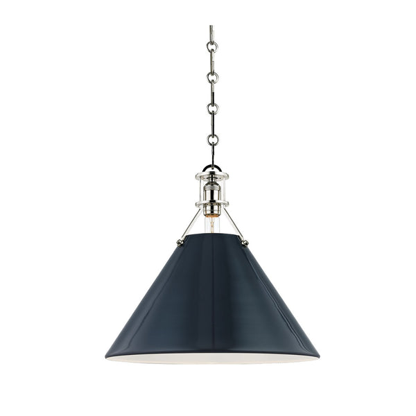 Navy blue and nickel pendant light