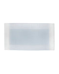 A blue and white colorblock border bath mat made of cotton, displayed on a plain background.