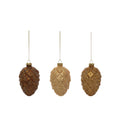 Glittered Pinecone Multi Brown Ornament Set