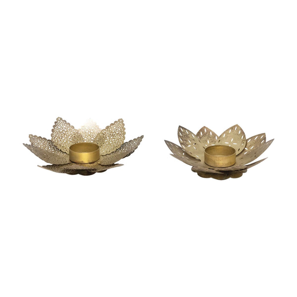 Gold Flower Tea-light Holder Set