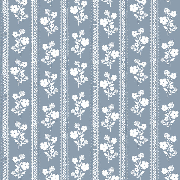 Hollyhock Floral Fabric in Dusty Blue