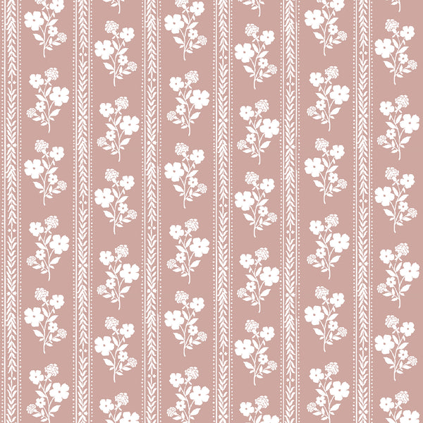 Hollyhock Floral Fabric in Dusty Pink