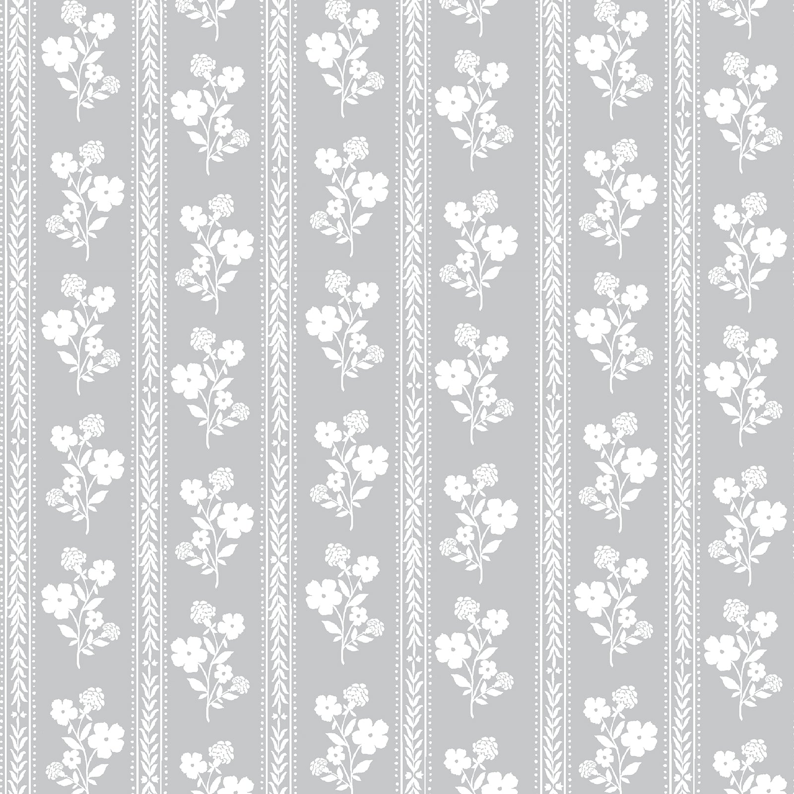 Hollyhock Floral Fabric in Stone Grey