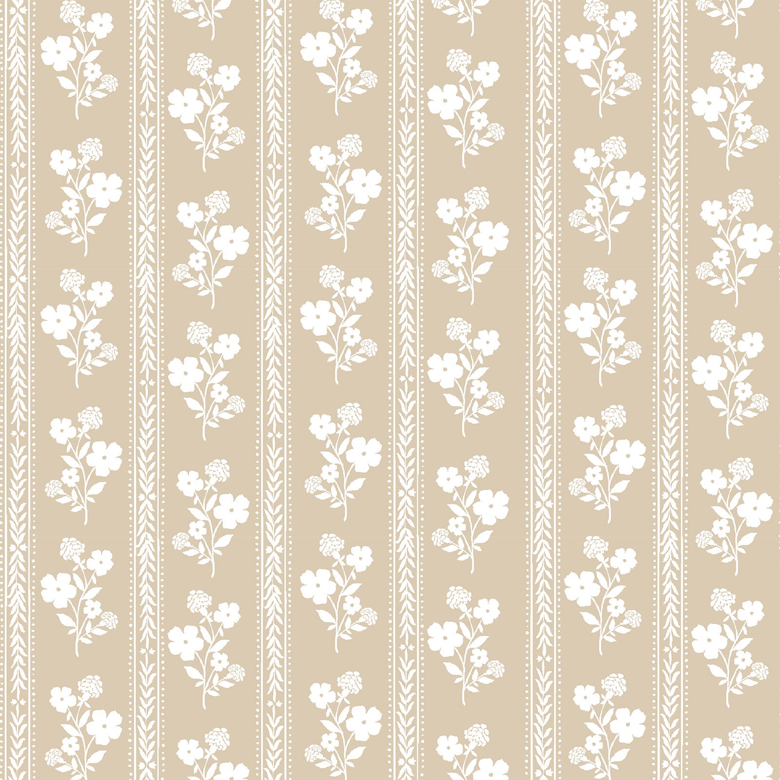 Hollyhock Floral Fabric in Natural